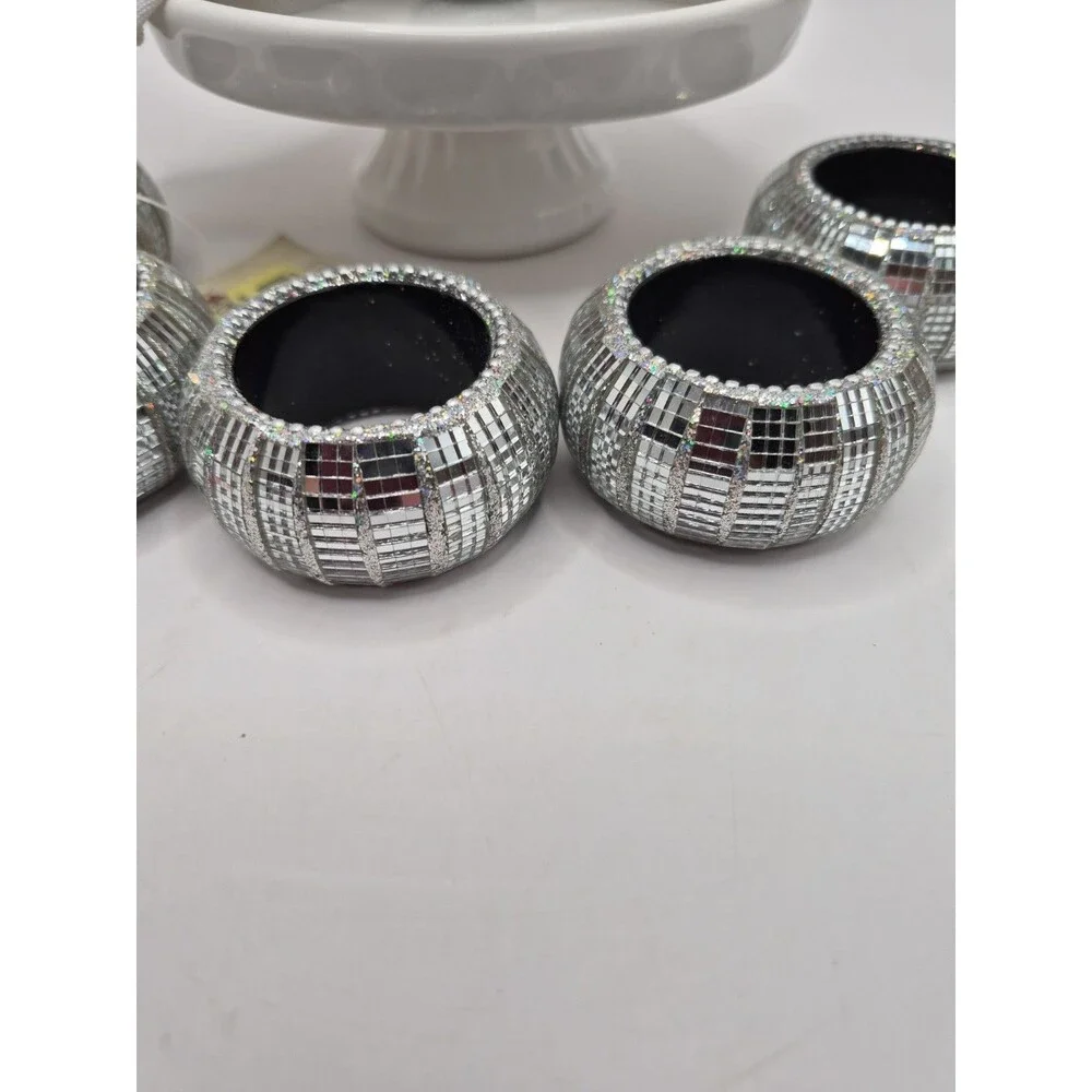 Silver Napkin Rings ( Set Of 6) Elegant Round Mirrored 2”x1”